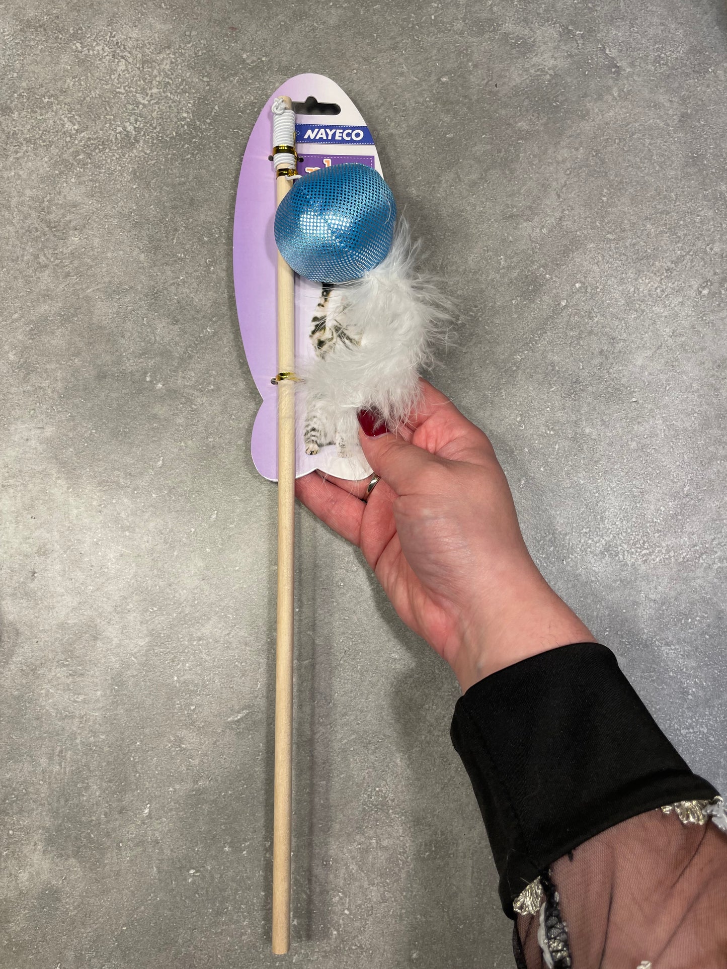 Canne a pêche chat avec plume 40 cm